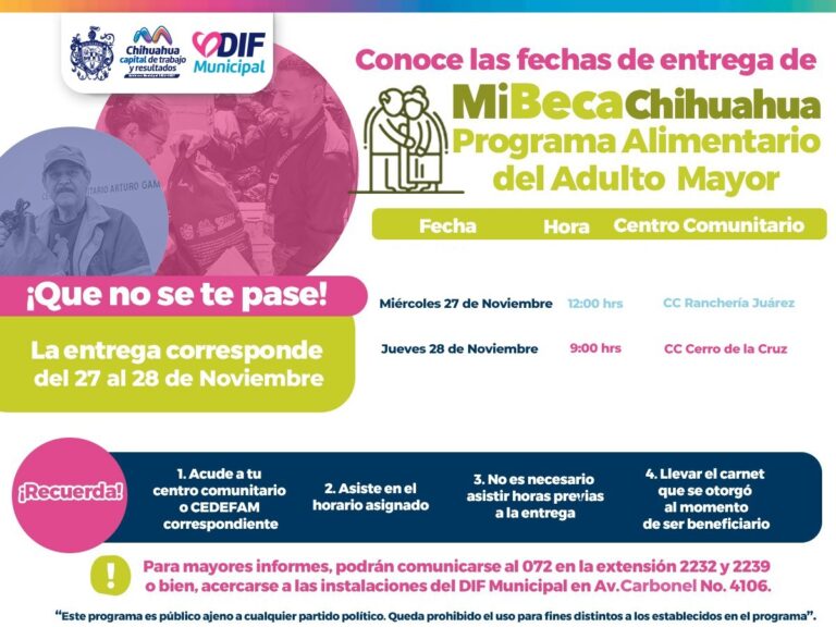 ¡Atención! Entregará DIF Municipal apoyo “PAAM” este 27 y 28 de noviembre