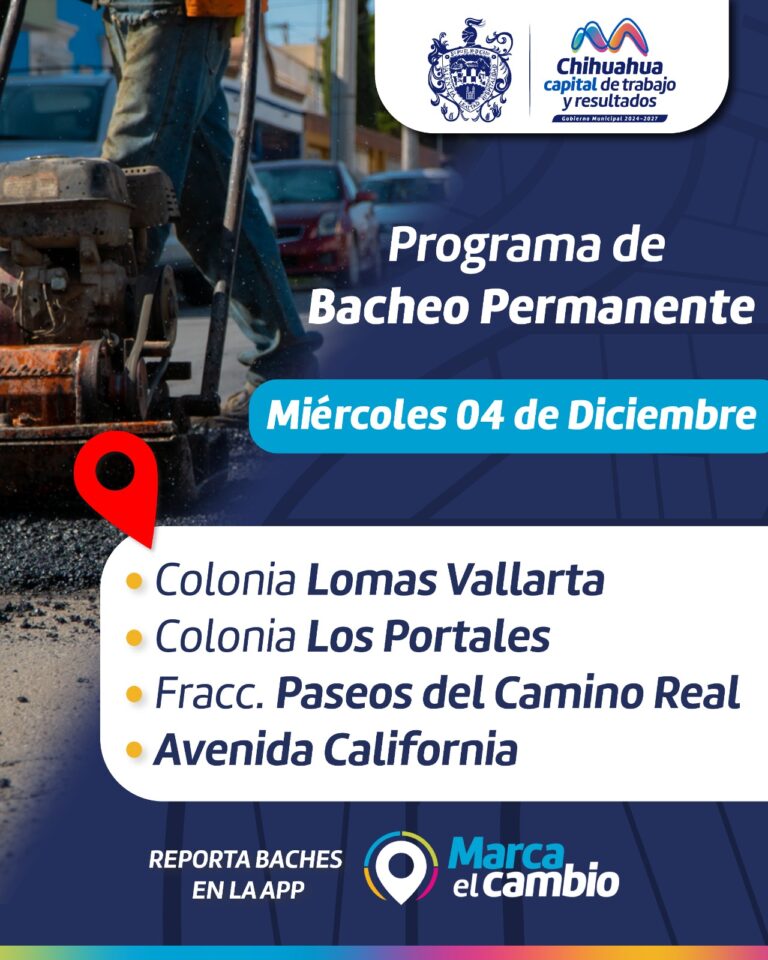 Conoce dónde trabajará Municipio con bacheo este 4 de diciembre