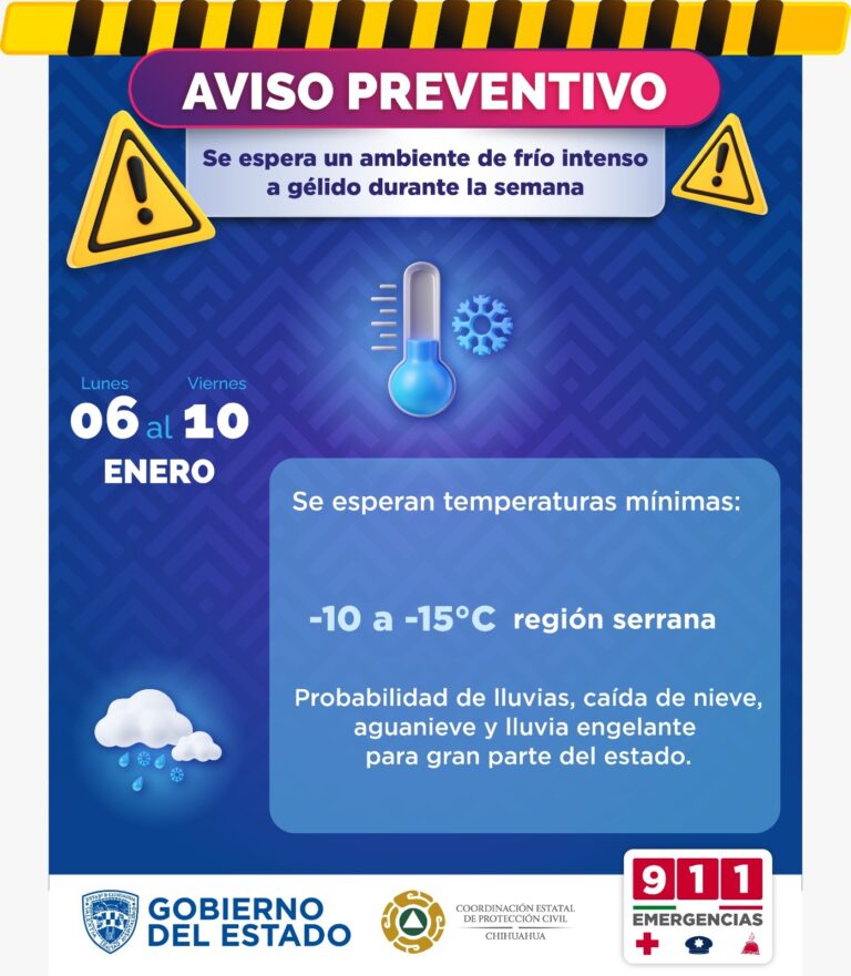 Emite CEPC alerta por clima gélido para los próximos días