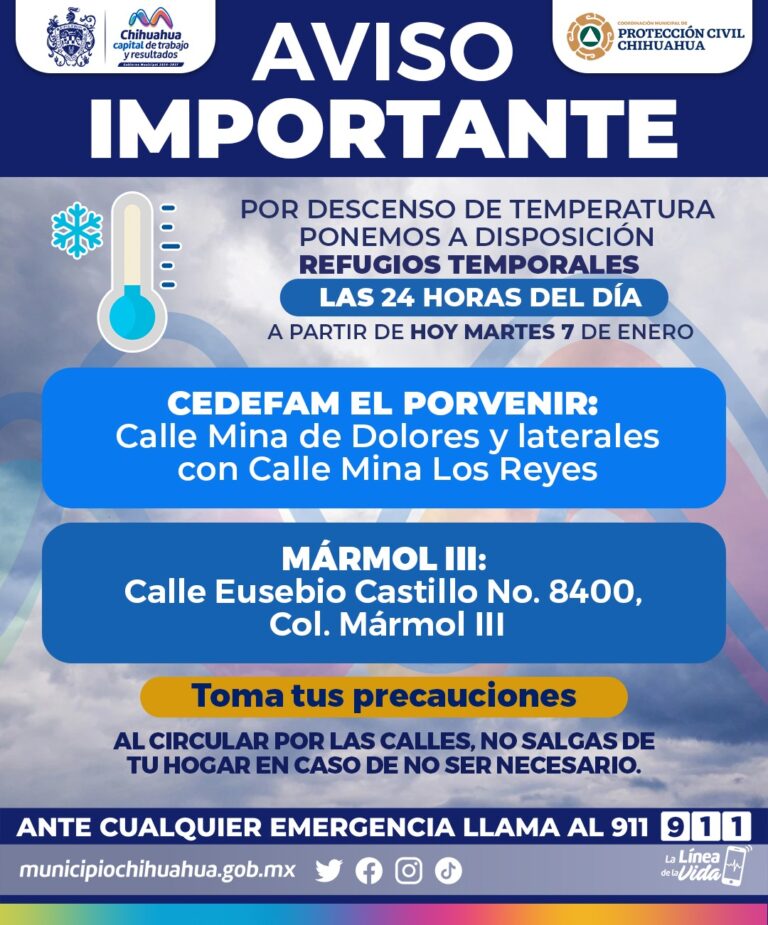 Abrirán las 24 horas los refugios temporales del Gobierno Municipal por bajas temperaturas