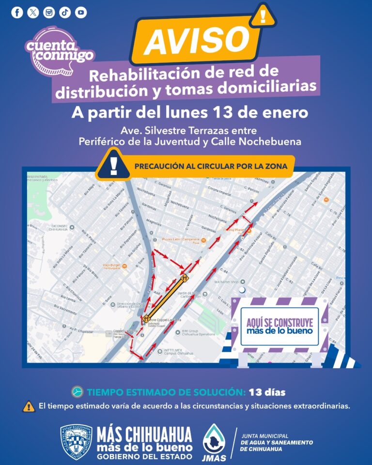 Rehabilitará JMAS Chihuahua red de agua potable en avenida Silvestre Terrazas