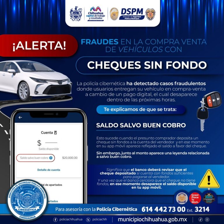 Alerta Policía Municipal por estafas con “cheques sin fondo” en compra venta de autos