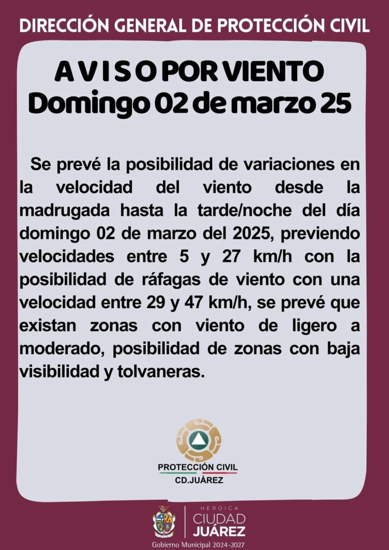 Alerta por vientos fuertes en Ciudad Juárez