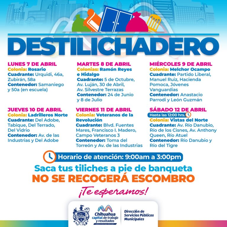 Estará programa Destilichadero en siete colonias del 7 al 12 de abril