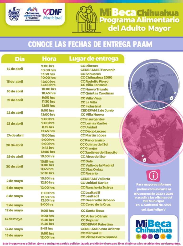Conoce el calendario de entregas del PAAM para este mes de abril de 2025