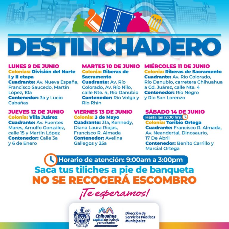 Estará Destilichadero en cinco colonias del 9 al 14 de junio