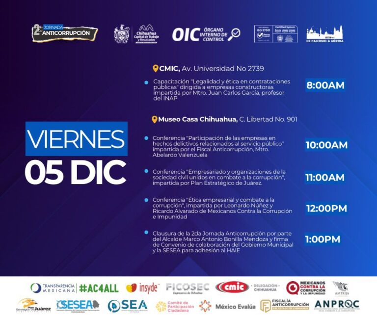 Hoy último día de la Segunda Jornada Anticorrupción con enfoque en ética empresarial y participación social