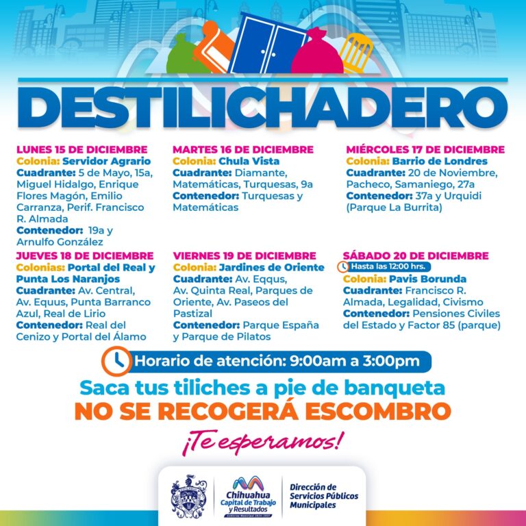 Estará Programa Destilichadero en siete colonias del 15 al 20 de diciembre