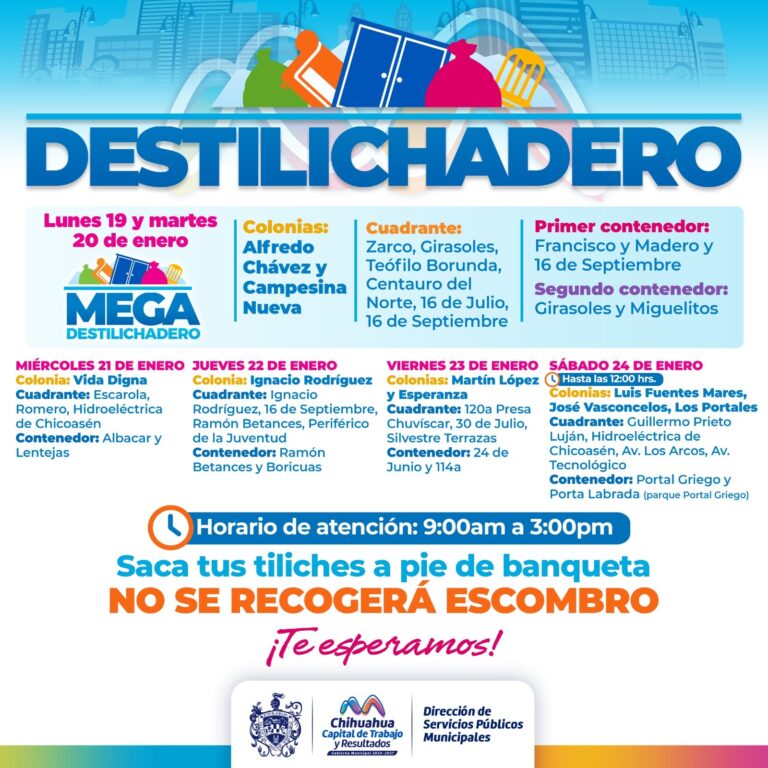 Estará Destilichadero en nueve colonias del 19 al 24 de enero