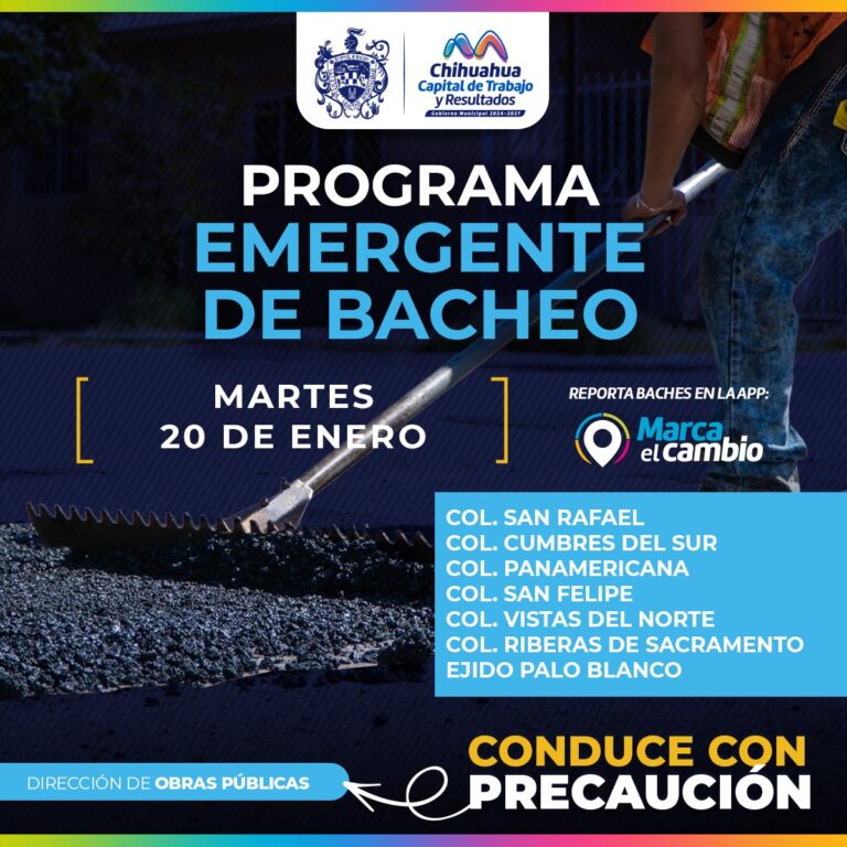 Atenderá Municipio con bacheo siete zonas de Chihuahua Capital este martes 20 de enero