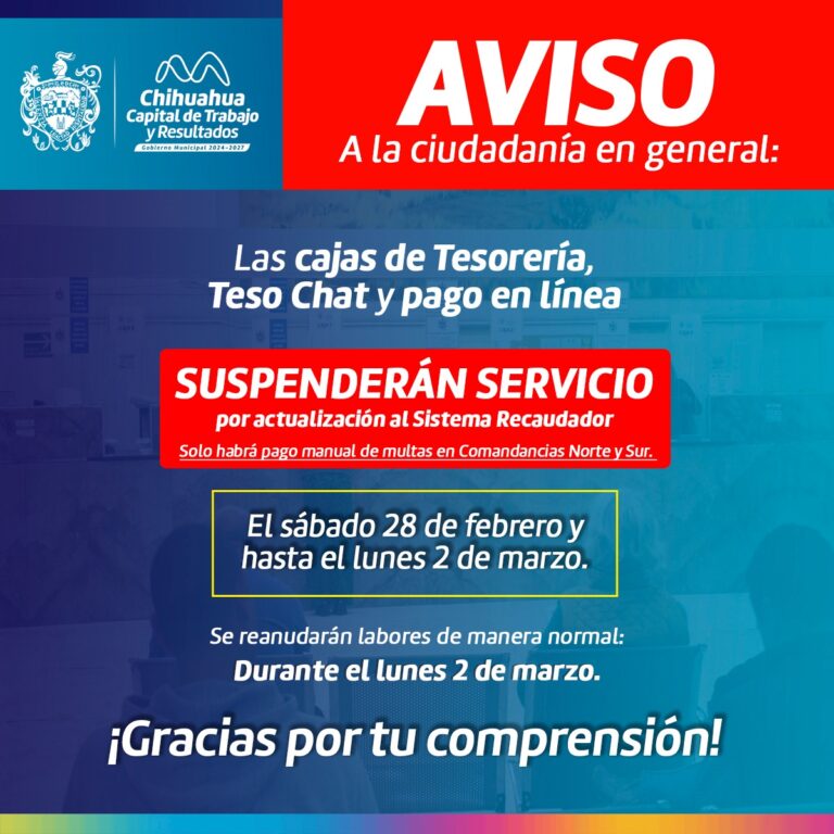¡Atención! Suspenderá Municipio cajas de cobro de Tesorería por actualización del sistema