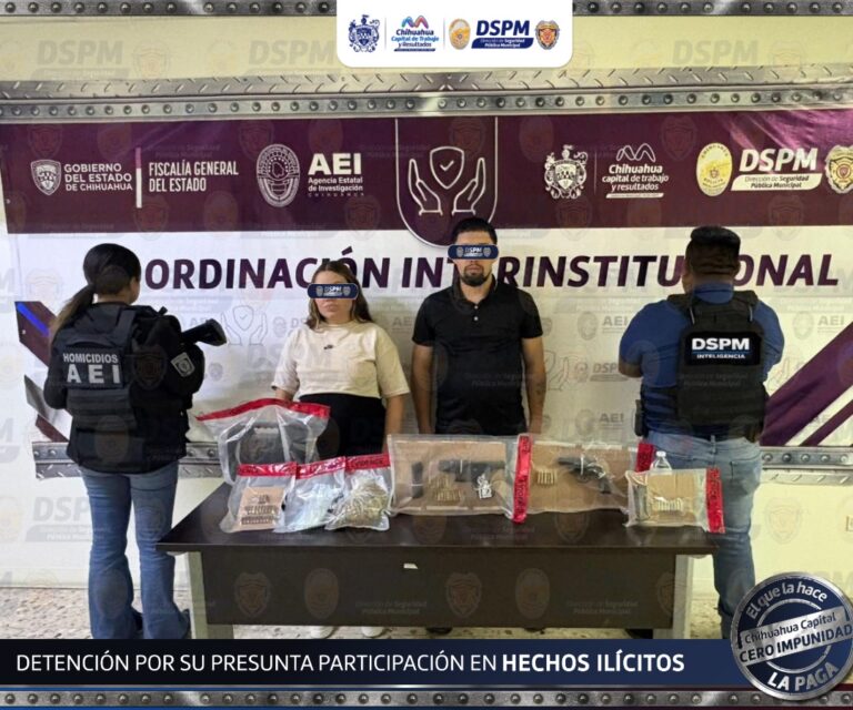 En cateo de domicilio en Quinta Sebastián, DSPM-AEI detienen pareja, aseguran armas y supuesta droga
