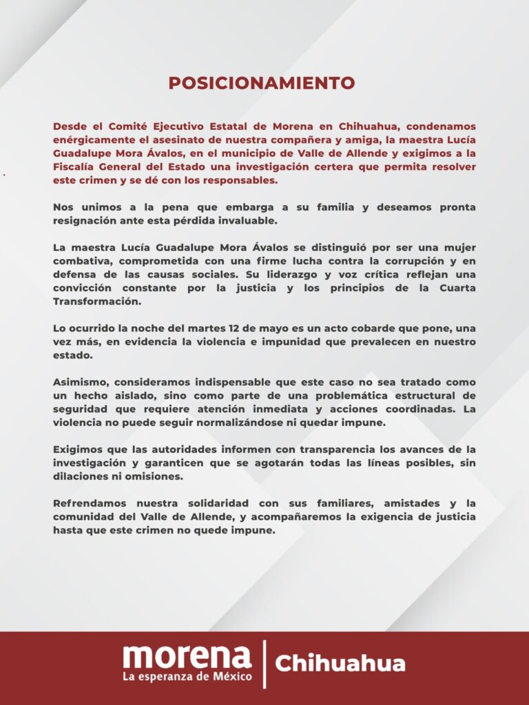 Morena convoca a marcha por la seguridad, la paz de Chihuahua y la defensa de la soberanía nacional