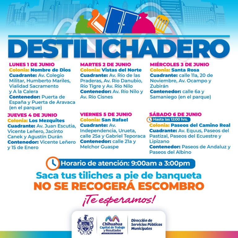 Estará Destilichadero en seis colonias durante primer semana de junio