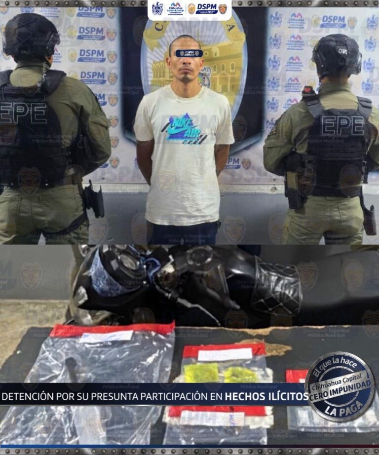 Frustra Policía Municipal intento de huida y detiene a hombre con presunta droga y moto con reporte de robo
